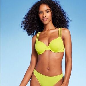 Women's Lightly Lined Twisted Strap Bikini Top - Shade & Shore™ Neon Yellow 34B